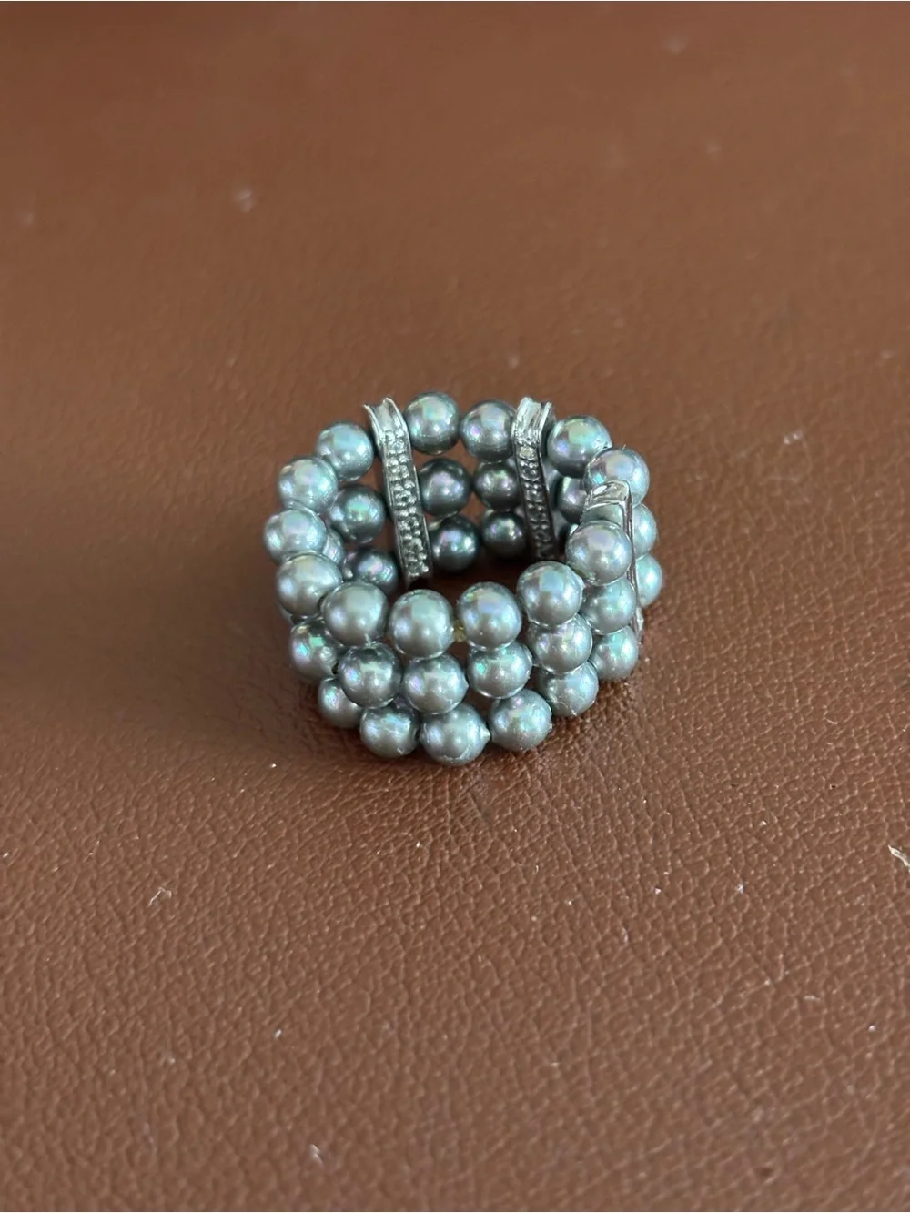 Silver-Tone Beaded Stretch Ring - Women's Fashion Jewelry